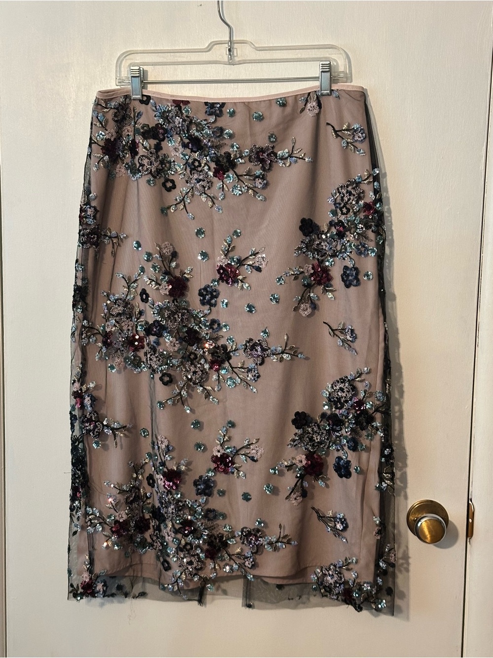 Ultra Pink sequin Embellished Floral Midi Skirt - Blush